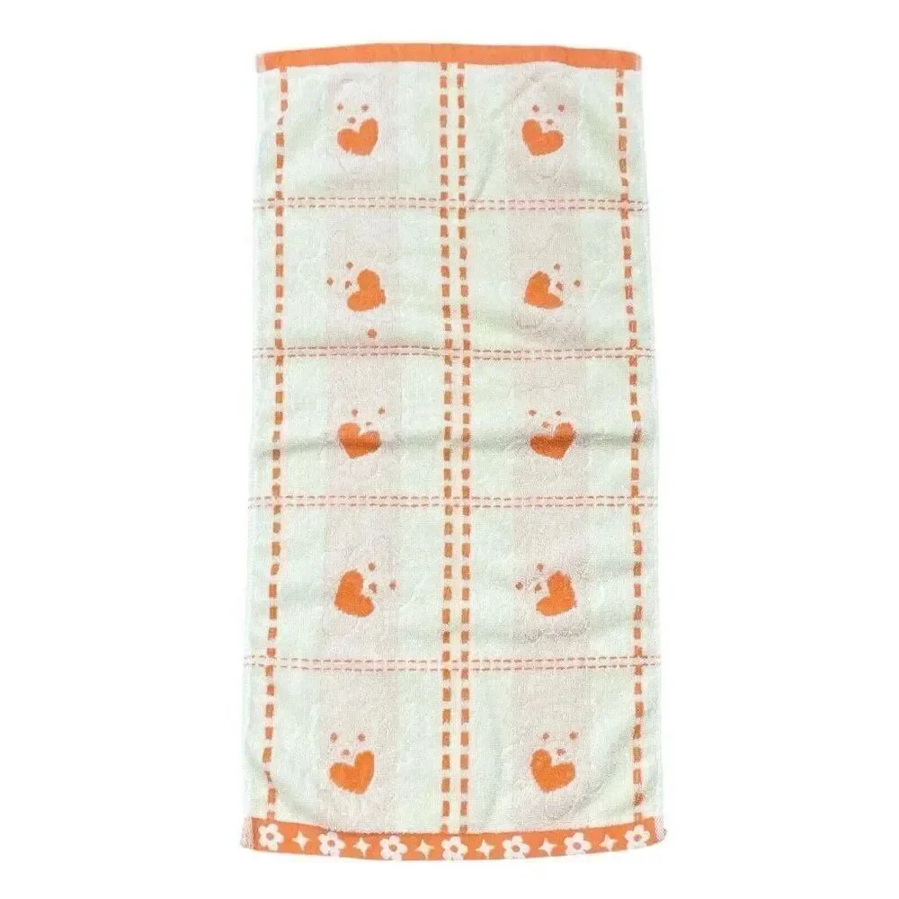 Vintage Jinlan Orange Teddy Bear Cotton Hand Towel 27 x 13 Hearts Flowers Kawaii
